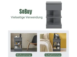 SoBuy Nachttisch mit Schublade und 2 Ablagen Beistelltisch 39x65x39cm Grau FBT49-HG* Sofas