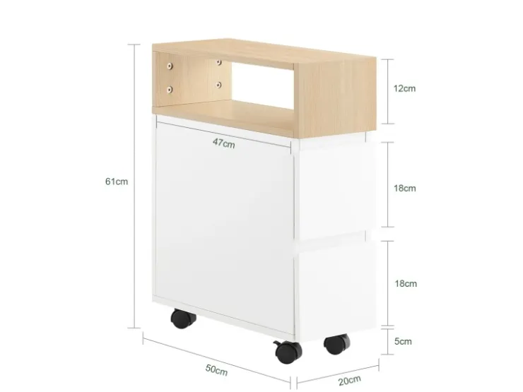 SoBuy Schmaler Beistelltisch mit 2 Schubladen Nachttisch mit Rollen FBT155-WN