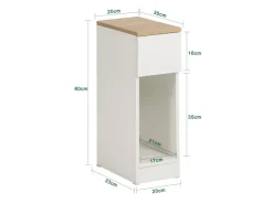 SoBuy Schmaler Nachttisch Beistelltisch mit Schublade 20x60x35cm Weiß FBT111-WN