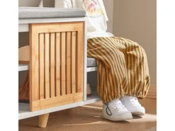 SoBuy Schuhbank mit 2 Sitzflächen und 1 Schiebetür MDF Bambus Weiß FSR125-WN