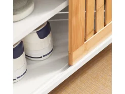SoBuy Schuhbank mit 2 Sitzflächen und 1 Schiebetür MDF Bambus Weiß FSR125-WN