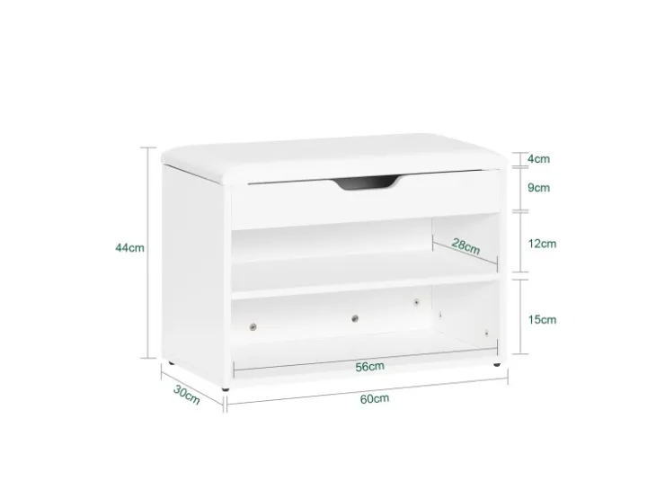 SoBuy Schuhbank mit Sitzfläche Sitzbank Schuhregal aus MDF 60x44x30cm Weiß FSR25-W* Sitzbänke