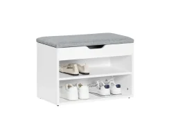 SoBuy Schuhbank mit Sitzfläche Sitzbank Schuhregal aus MDF 60x43x30cm Weiß-Grau FSR25-HG* Kissen