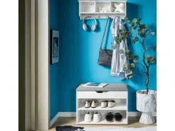 SoBuy Schuhbank mit Sitzfläche Sitzbank Schuhregal aus MDF 60x43x30cm Weiß-Grau FSR25-HG* Kissen