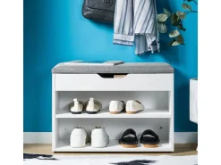 SoBuy Schuhbank mit Sitzfläche Sitzbank Schuhregal aus MDF 60x43x30cm Weiß-Grau FSR25-HG* Kissen