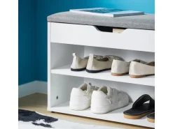 SoBuy Schuhbank mit Sitzfläche Sitzbank Schuhregal aus MDF 60x43x30cm Weiß-Grau FSR25-HG* Kissen