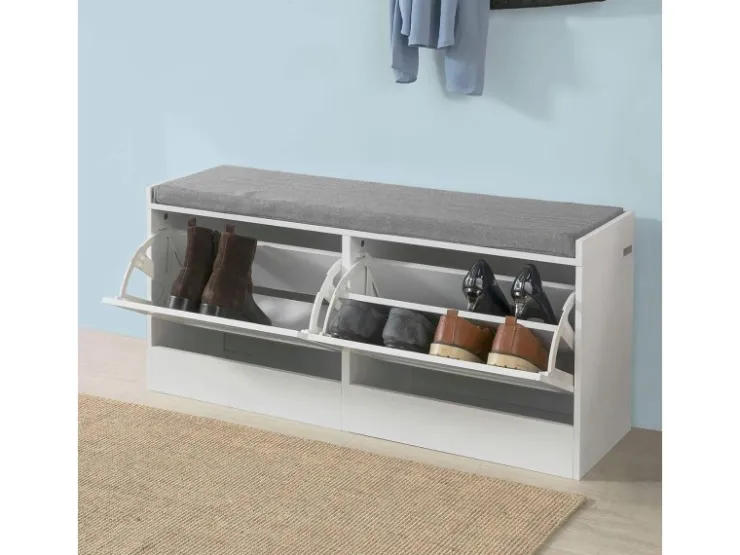 SoBuy Schuhbank mit Sitzfläche und 2 Klappen Schuhkipper MDF Weiß FSR62-W* Regal Weiß