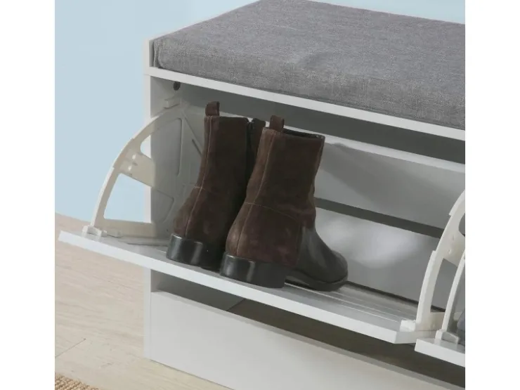 SoBuy Schuhbank mit Sitzfläche und 2 Klappen Schuhkipper MDF Weiß FSR62-W* Regal Weiß