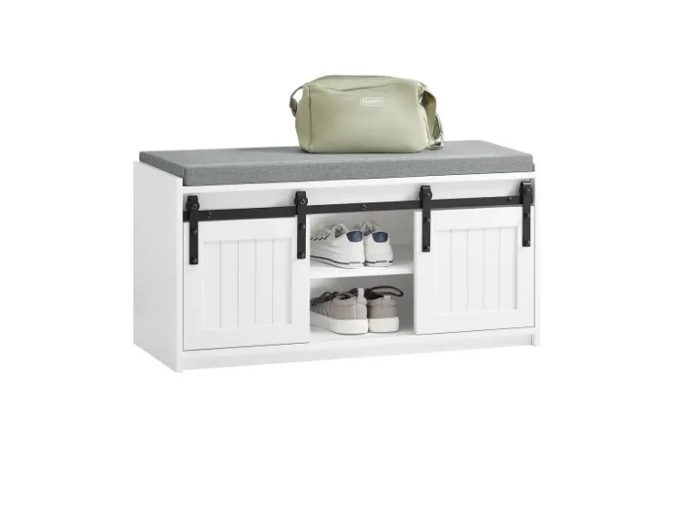 SoBuy Schuhbank mit Sitzfläche Sitzbank mit Stauraum Schuhregal 90x46x35cm Weiß FSR133-K-W* Sitzbänke