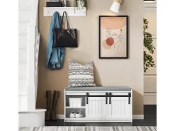SoBuy Schuhbank mit Sitzfläche Sitzbank mit Stauraum Schuhregal 90x46x35cm Weiß FSR133-K-W* Sitzbänke