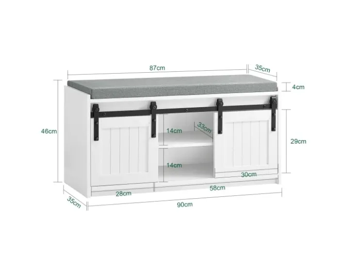 SoBuy Schuhbank mit Sitzfläche Sitzbank mit Stauraum Schuhregal 90x46x35cm Weiß FSR133-K-W* Sitzbänke