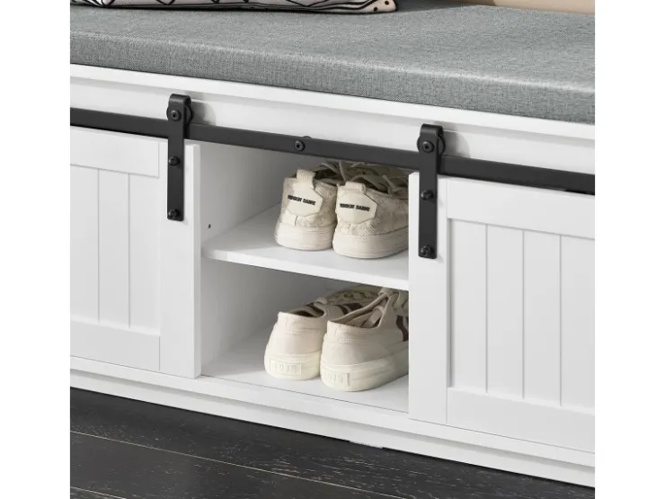 SoBuy Schuhbank mit Sitzfläche Sitzbank mit Stauraum Schuhregal 90x46x35cm Weiß FSR133-K-W* Sitzbänke