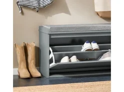 SoBuy Schuhbank Schmal mit Klappe Garderobenbank mit Sitzkissen FSR98-L-HG* Kissen|Sitzbänke