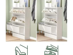 SoBuy Schuhkipper Flurschrank Schuhschrank mit Sitzbank Weiß FSR134-W