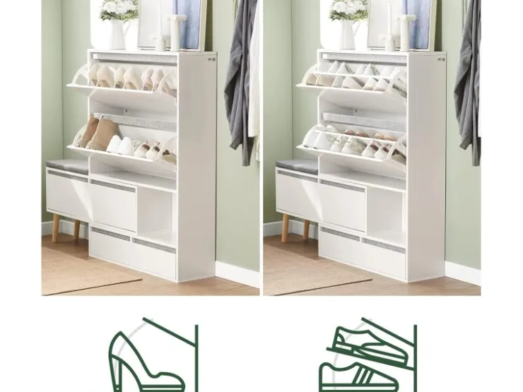 SoBuy Schuhkipper Flurschrank Schuhschrank mit Sitzbank Weiß FSR134-W