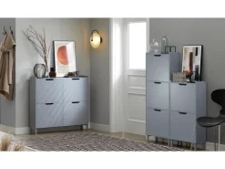 SoBuy Schuhkipper mit 4 Klappen Schuhschrank Schuhkommode Hellgrau FSR100-HG