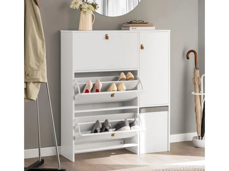 SoBuy Schuhkipper mit 3 Klappen Schuhschrank Schuhkommode Weiß FSR107-W* Sitzbänke