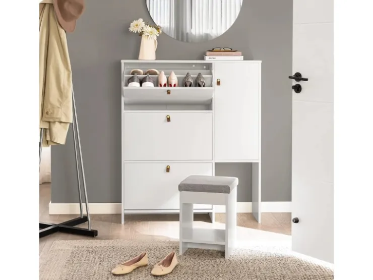 SoBuy Schuhkipper mit 3 Klappen Schuhschrank Schuhkommode Weiß FSR107-W* Sitzbänke