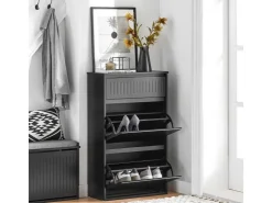 SoBuy Schuhschrank mit 2 Klappen und 1 Schublade Schuhkommode 61x100x26cm Schwarz FSR165-SCH