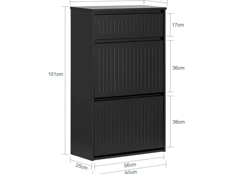 SoBuy Schuhschrank mit 2 Klappen und 1 Schublade Schuhkommode 61x100x26cm Schwarz FSR165-SCH