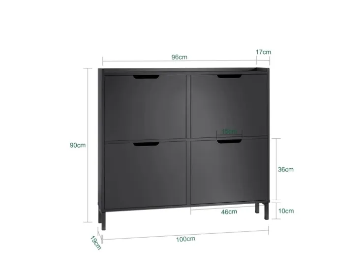 SoBuy Schuhschrank Schmal mit 4 Klappen Schuhkommode 100x91x19cm Schwarz FSR100-SCH* Regale Schwarz