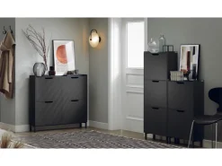 SoBuy Schuhschrank Schmal mit 4 Klappen Schuhkommode 100x91x19cm Schwarz FSR100-SCH* Regale Schwarz