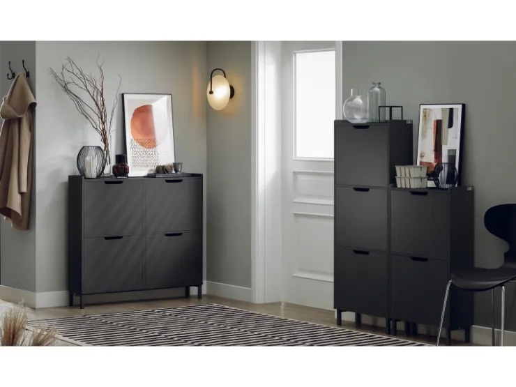 SoBuy Schuhschrank Schmal mit 4 Klappen Schuhkommode 100x91x19cm Schwarz FSR100-SCH* Regale Schwarz
