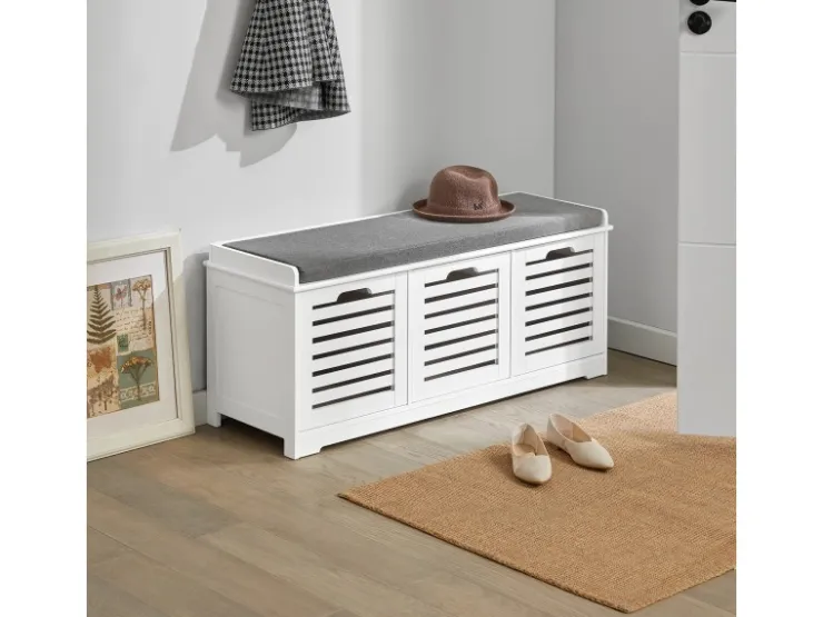 SoBuy Schuhtruhe mit 3 Körben Weiß Holzwerkstoff 105cm FSR23-W* Sitzbänke