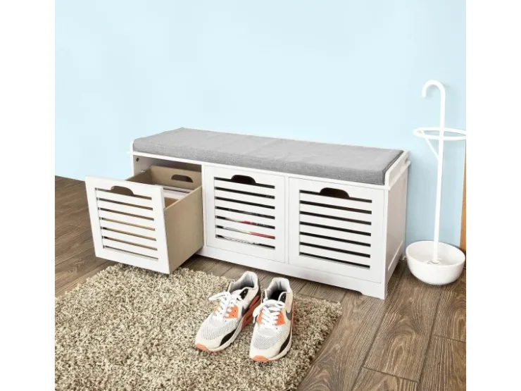 SoBuy Schuhtruhe mit 3 Körben Weiß Holzwerkstoff 105cm FSR23-W* Sitzbänke