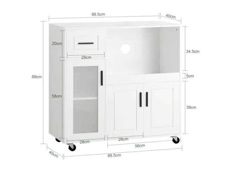 SoBuy Sideboard auf Rollen Küchenwagen Mikrowellenschrank Rollwagen FSB78-W