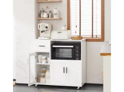SoBuy Sideboard auf Rollen Küchenwagen Mikrowellenschrank Rollwagen FSB78-W