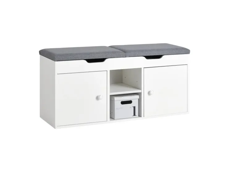 SoBuy Sitzbank mit 2 Sitzkissen und Stauraum PB Weiß FSR96-W* Regal Weiß|Kissen