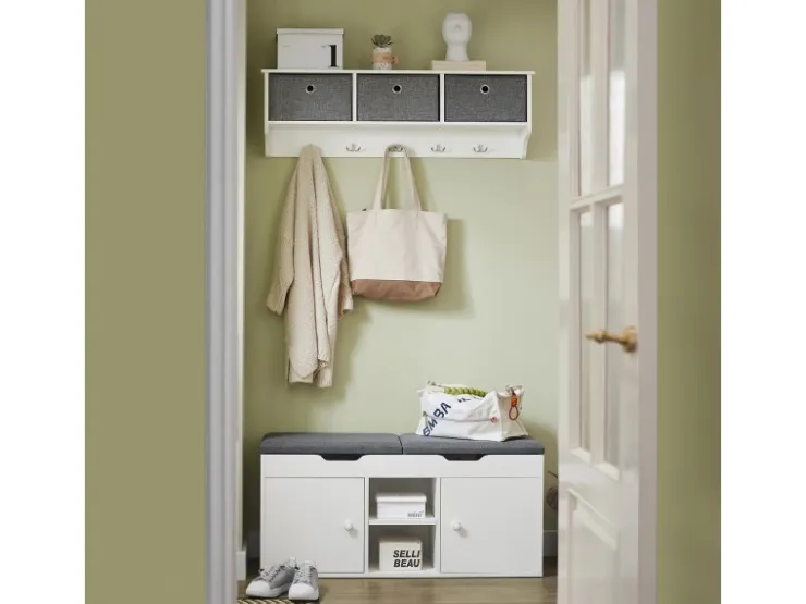SoBuy Sitzbank mit 2 Sitzkissen und Stauraum PB Weiß FSR96-W* Regal Weiß|Kissen