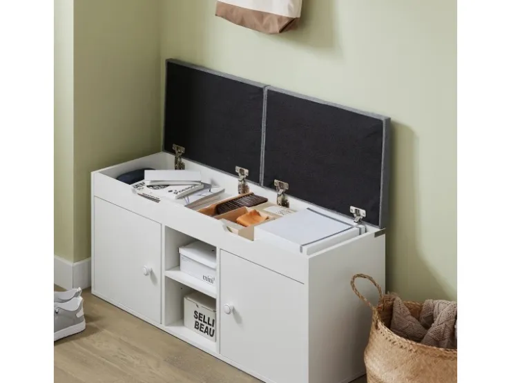 SoBuy Sitzbank mit 2 Sitzkissen und Stauraum PB Weiß FSR96-W* Regal Weiß|Kissen