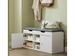 SoBuy Sitzbank mit 2 Sitzkissen und Stauraum PB Weiß FSR96-W* Regal Weiß|Kissen