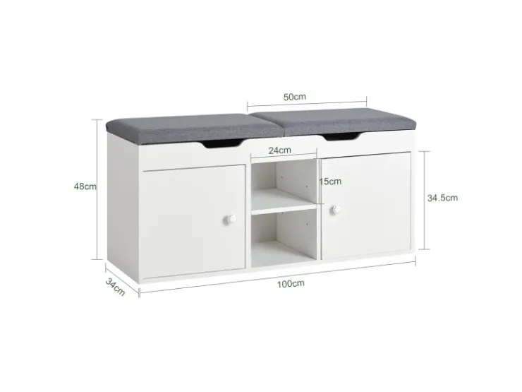SoBuy Sitzbank mit 2 Sitzkissen und Stauraum PB Weiß FSR96-W* Regal Weiß|Kissen