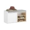 SoBuy Sitzbank mit Stauraum und Sitzfläche Weiß Holz FSR109-WN* Sitzbänke