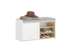 SoBuy Sitzbank mit Stauraum und Sitzfläche Weiß Holz FSR109-WN* Sitzbänke