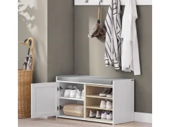 SoBuy Sitzbank mit Stauraum und Sitzfläche Weiß Holz FSR109-WN* Sitzbänke