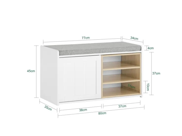 SoBuy Sitzbank mit Stauraum und Sitzfläche Weiß Holz FSR109-WN* Sitzbänke