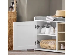 SoBuy Sitzbank mit Stauraum und Sitzfläche Weiß Holz FSR109-WN* Sitzbänke