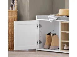 SoBuy Sitzbank mit Stauraum und Sitzfläche Weiß Holz FSR109-WN* Sitzbänke
