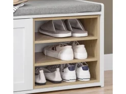 SoBuy Sitzbank mit Stauraum und Sitzfläche Weiß Holz FSR109-WN* Sitzbänke