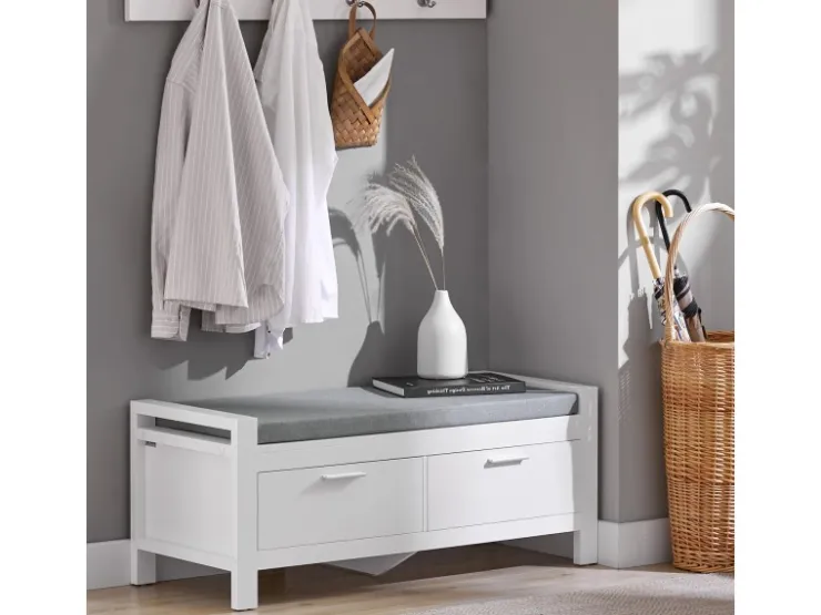 SoBuy Sitzbank mit Stauraum und 2 Schubladen MDF Weiß FSR74-W* Regal Weiß|Sitzbänke