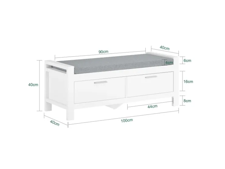 SoBuy Sitzbank mit Stauraum und 2 Schubladen MDF Weiß FSR74-W* Regal Weiß|Sitzbänke