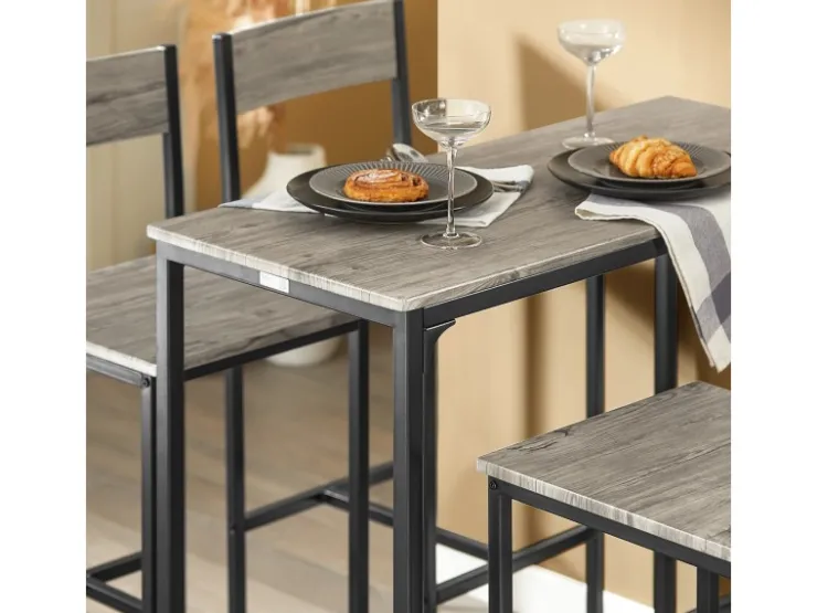 SoBuy Sitzgruppe mit 4 Hockern Holz Metall Natur Schwarz OGT14-N* Möbelserien