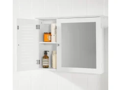 SoBuy Spiegelschrank mit Lamellentür Hängeschrank Wandschrank Weiß BZR55-W* Schränke|Aufbewahrung