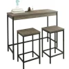 SoBuy 3-teilig Bartisch mit 2 Barhockern Esszimmer MDF Metall Natur OGT30-N