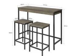 SoBuy 3-teilig Bartisch mit 2 Barhockern Esszimmer MDF Metall Natur OGT30-N