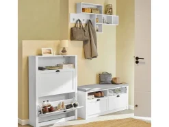 SoBuy Wandgarderobe Flurgarderobe Kleiderhaken Hängeregal mit 4 Haken Weiß FHK17-W